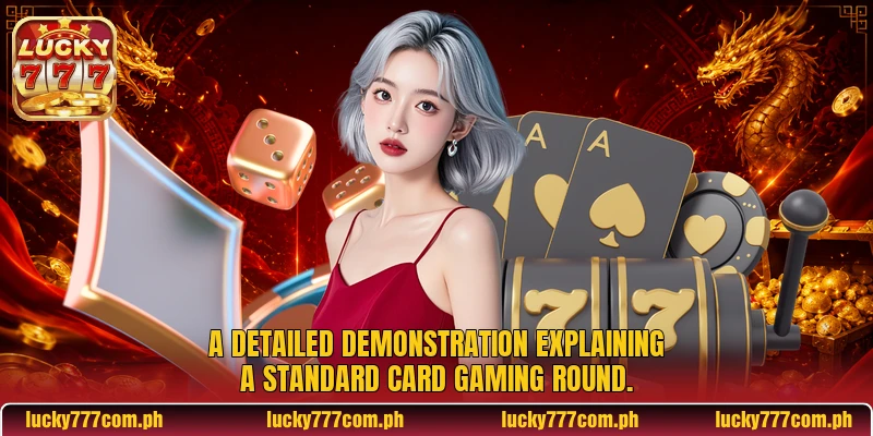 A detailed demonstration explaining a standard card gaming round A detailed demonstration explaining a standard card gaming round